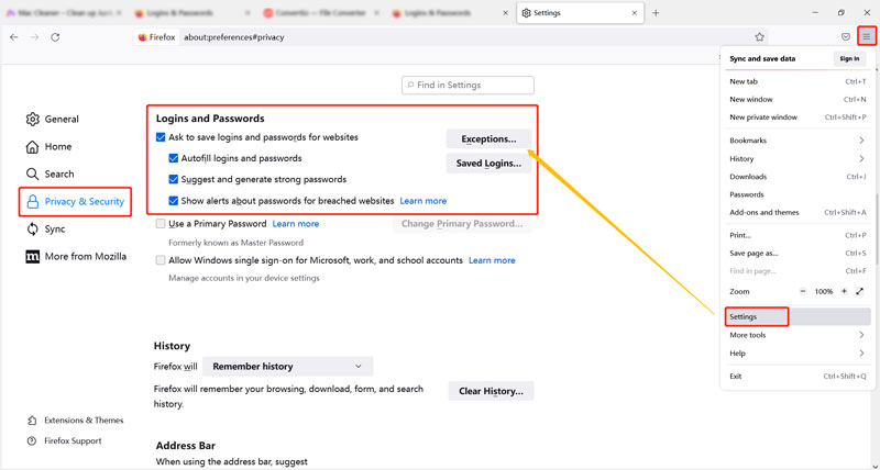 Change Firefox Password Management Settings