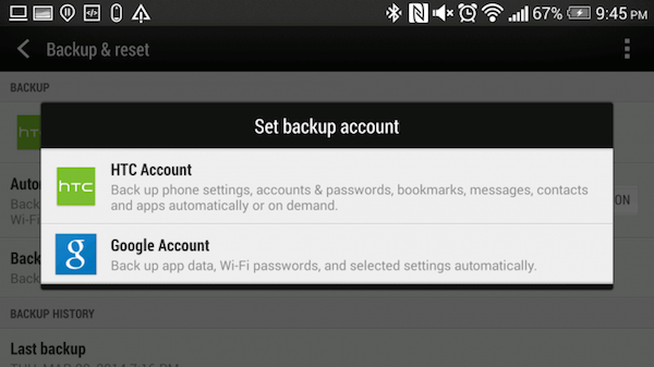 Backup HTC Account