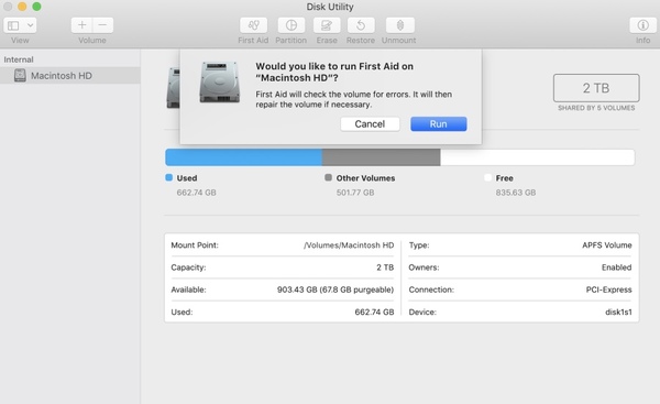 disk utility first aid file system check exit code is 8