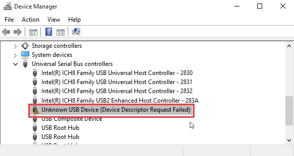 Device Descriptor Request Failed