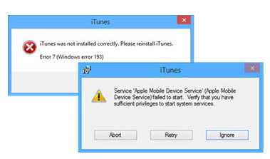 itunes installation error 7 windows error 193