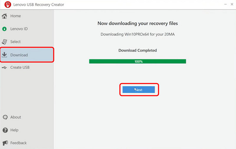 Lenovo USB Recovery Creator Interface