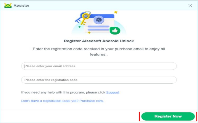 Register to Aiseesoft Android Unlocker