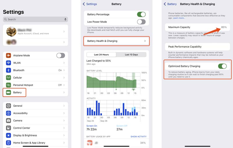 Check iPhone Battery Health Adjust Charging Settings