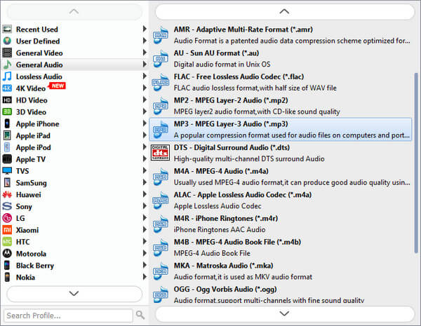 Choose Output Audio Format