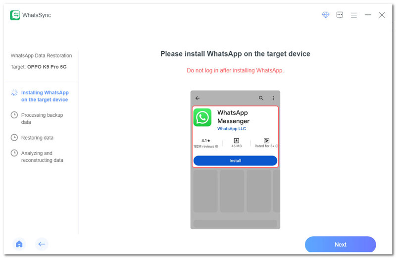 Install Whatsapp To Restore Data