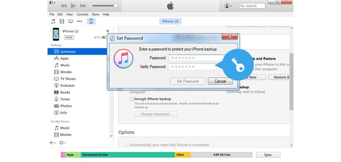what is the password to unlock iphone backup on itunes